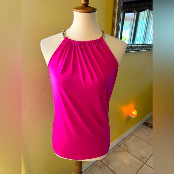 Michael Kors Fuschia halter top with chain neckline - Picture 1 of 9